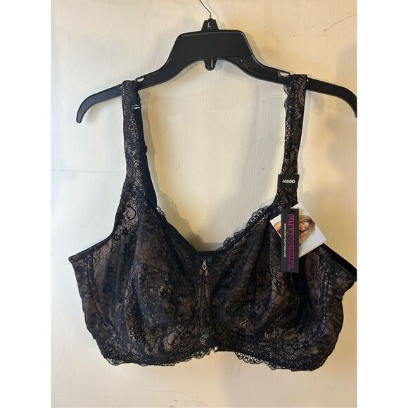 Curvy Couture 46DDD Bra black hue w/ballet fever lace wire bralett new - Picture 1 of 6